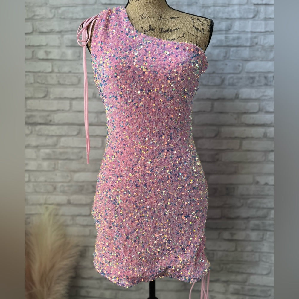 Pink Mini Dress - Glitter Dress - Mesh Dress - Skater Dress - Lulus