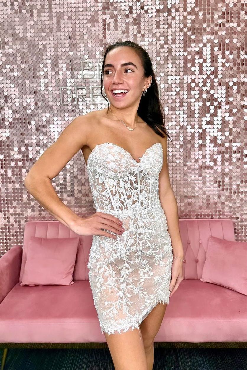 Strapless Hot Pink Lace Tulip Mini Dress – Ohmollydress