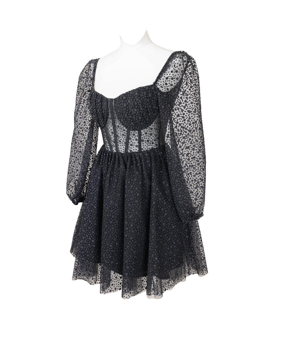 Long Sleeves Black Corset A-line Short Homecoming Dress