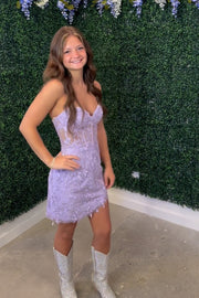 Yellow Lace Appliques Tight Mini Dress