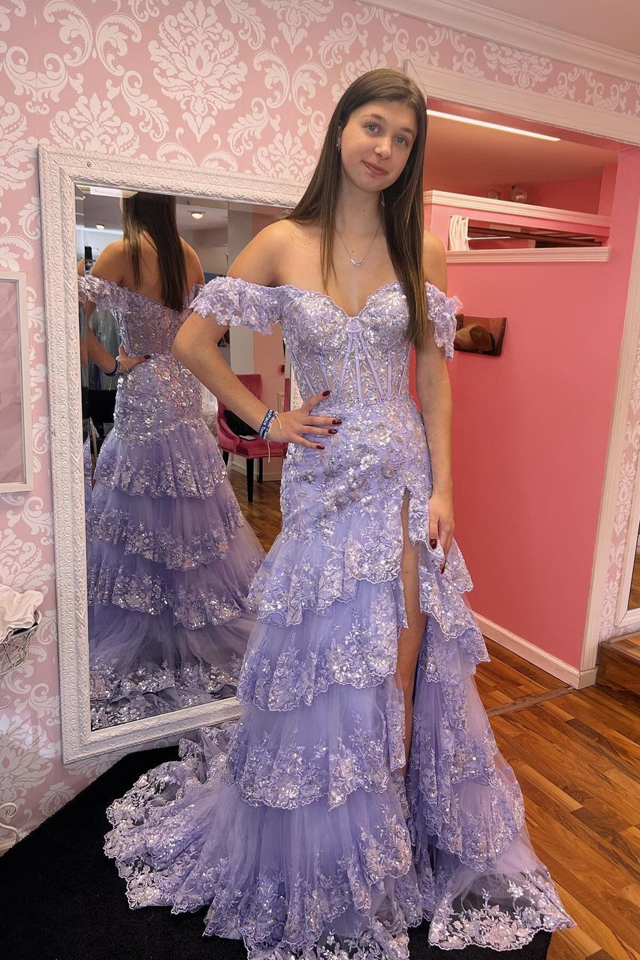 mermaid dress ruffles Black Sequin Tulle Mermaid Ruffles Long Prom Dress – Ohmollydress