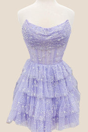 Lavender Sparkle Tulle Tiered Short Party Dress