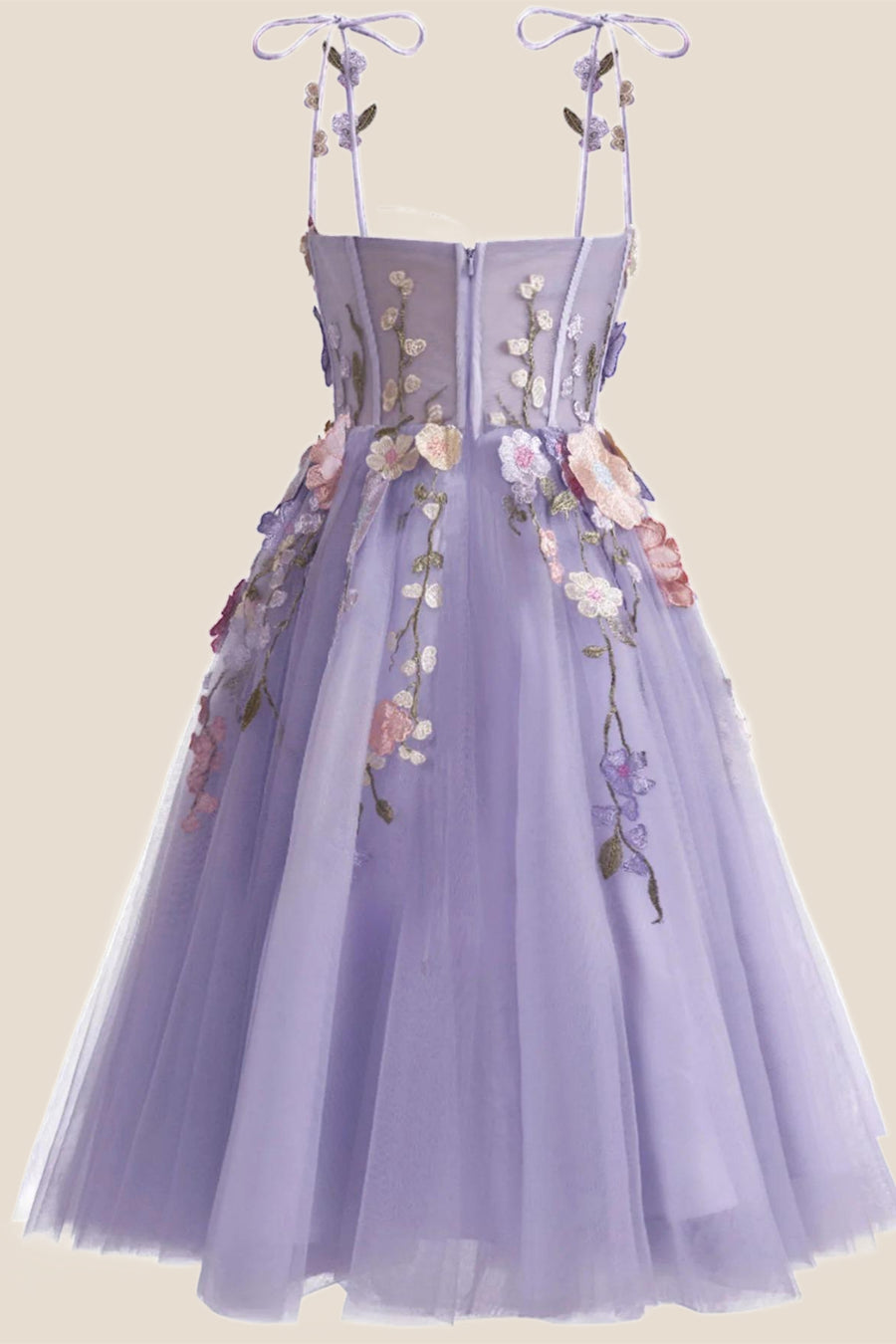Lavender 3D Floral Embroidered Corset Short A-line Princess Dress