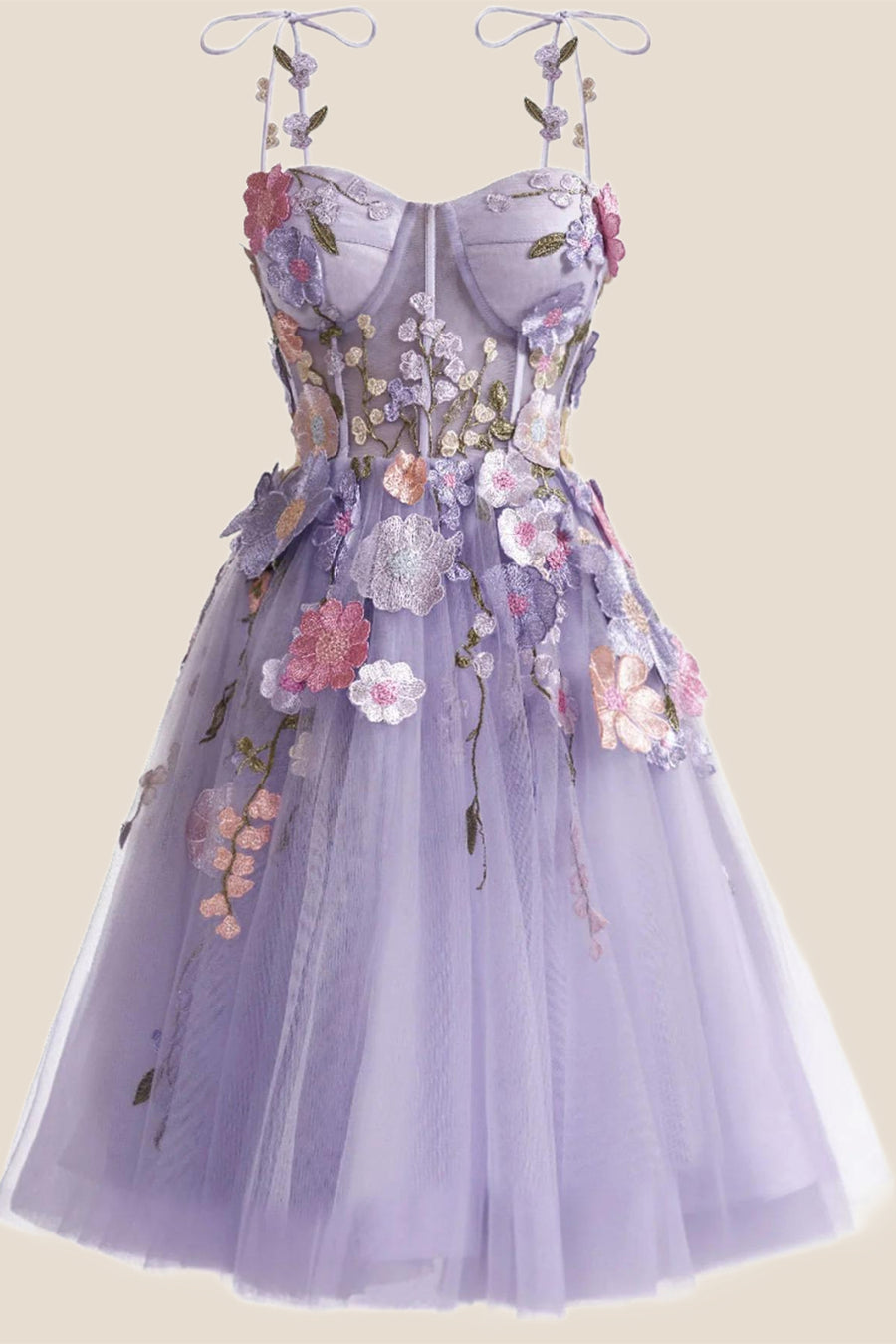 Lavender 3D Floral Embroidered Corset Short A-line Princess Dress Ohmollydress Lavender 3D Floral Embroidered Corset Short A-line Princess Dress Ohmollydress