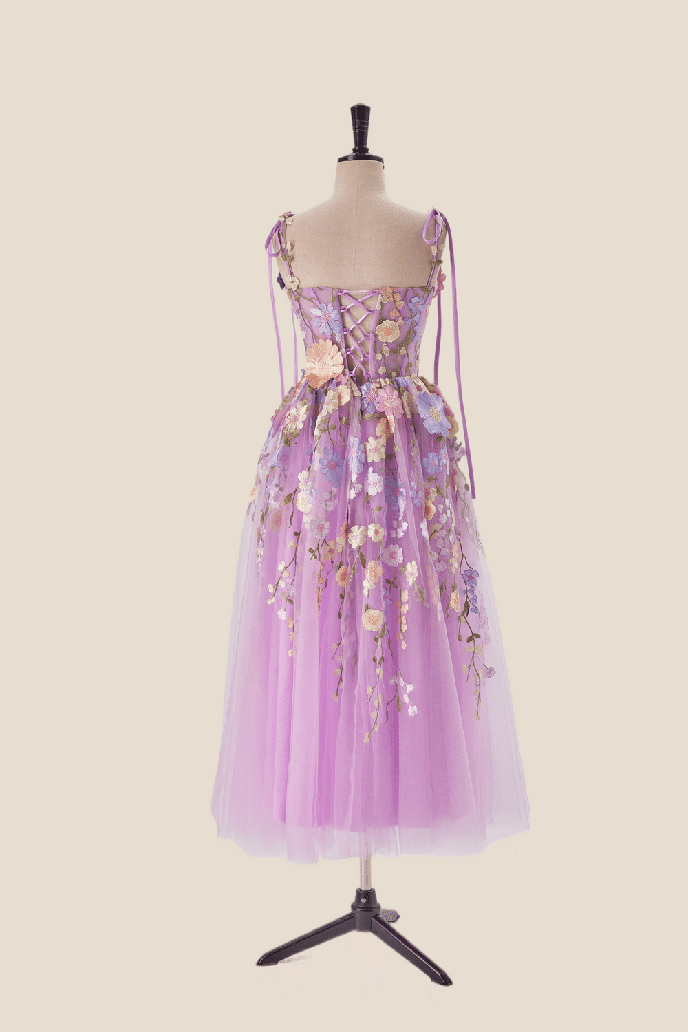 Lilac 3D Floral Tea Length Party Dress Ohmollydress Lilac 3D Floral Tea Length Party Dress Ohmollydress