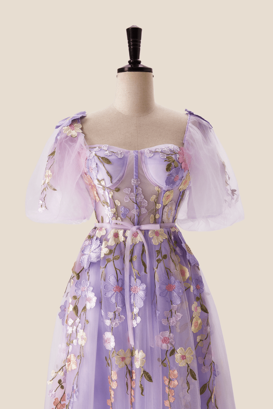Lavender Floral Corset A-line Long Dress