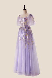 Lavender Floral Corset A-line Long Dress