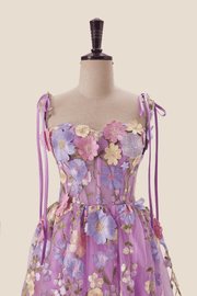 Lavender Floral Embroidered Corset Midi Dress