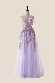 Lavender Floral Corset A-line Long Dress