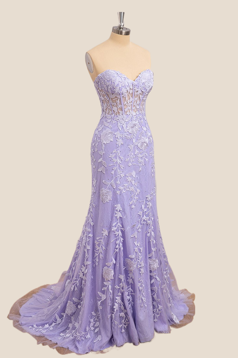 Lavender Lace Corset Mermaid Long Formal Dress