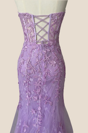 Strapless Lavender Lace Mermaid Long Party Dress