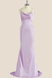 Lavender Cowl Neck Straps Mermaid Long Formal Dress