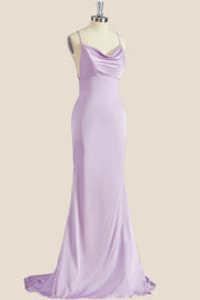 Lavender Cowl Neck Straps Mermaid Long Formal Dress