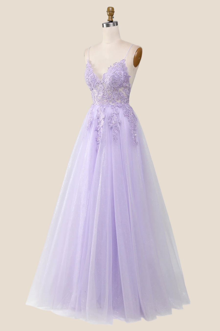 Lavender Lace and Tulle A-line Formal Dress