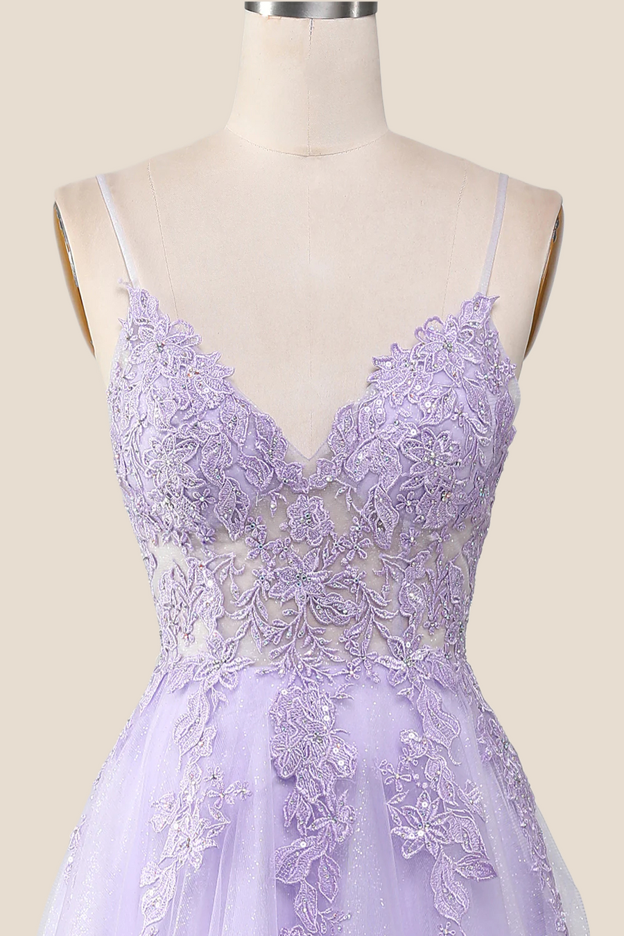 Lavender Lace and Tulle A-line Formal Dress