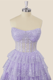 Lavender Sparkle Tulle Tiered Short Party Dress