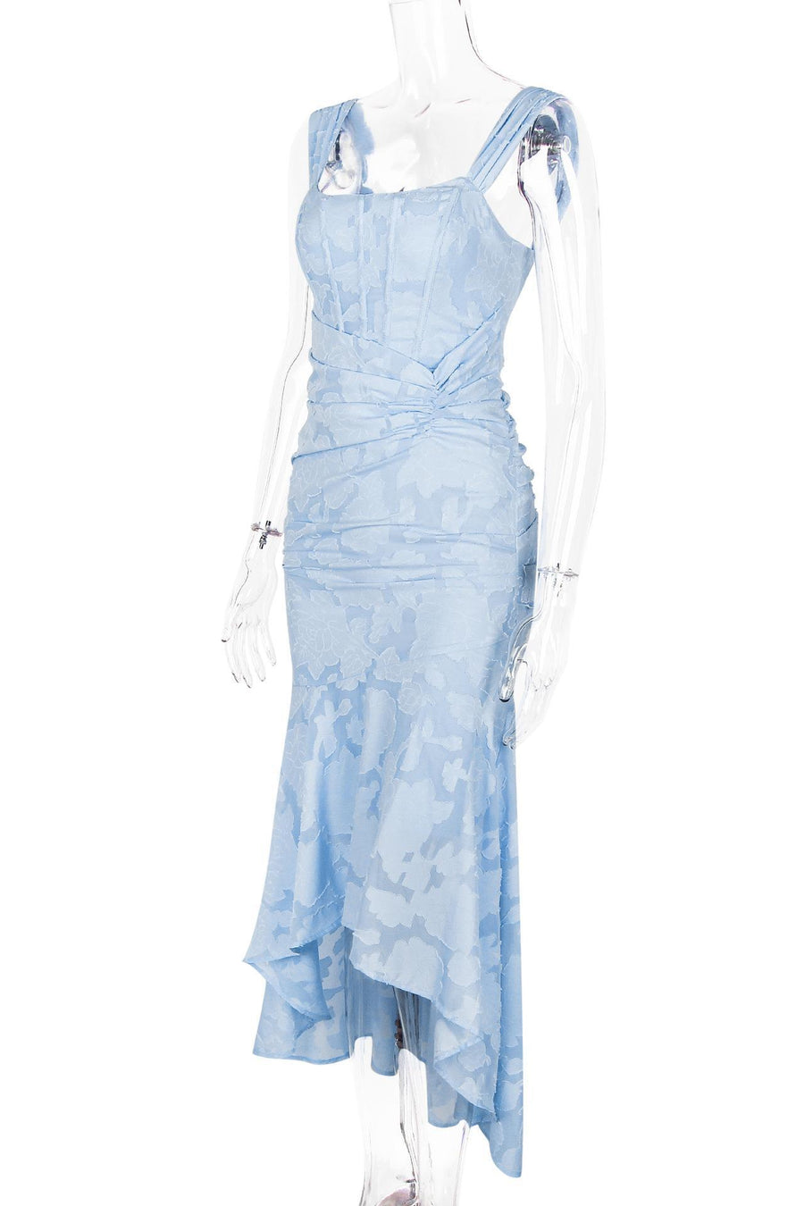 Straps Lilac Lace Ruched Mermaid Long Dress