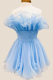 Blue Fit and Flare Ruffles A-line Short Dress