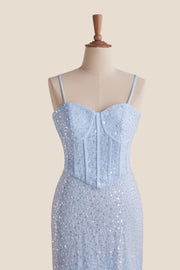 Light Blue Sequin Mermaid Long Formal Dress