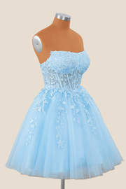 Strapless Light Blue Appliques A-line Princess Dress