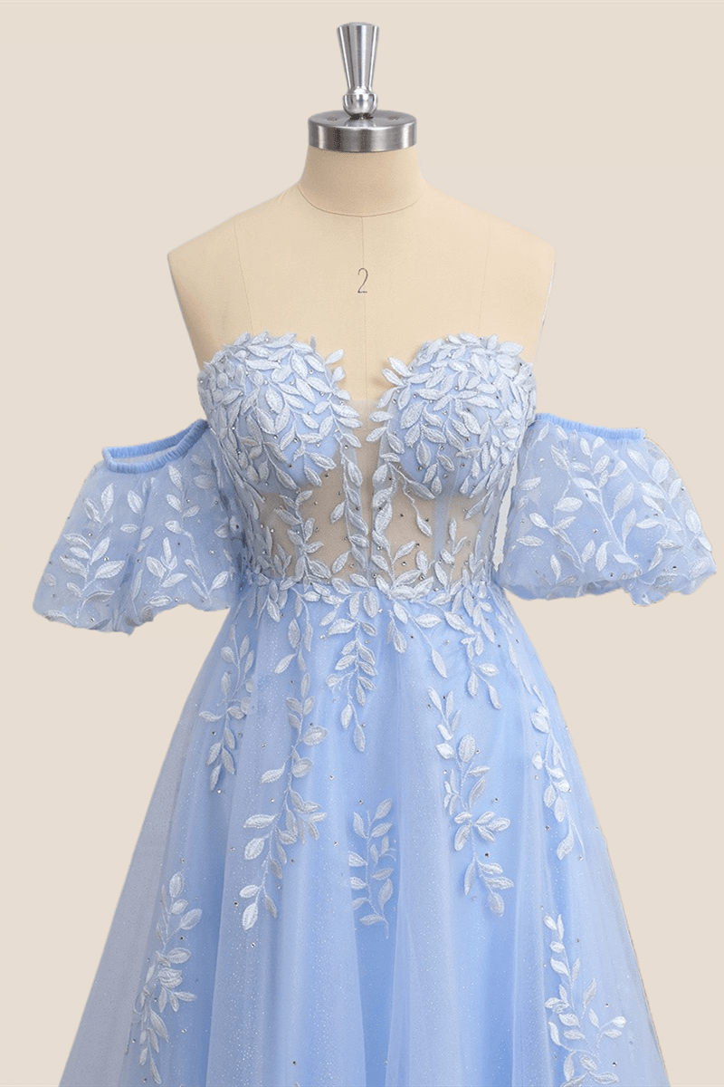 Sweetheart Light Blue Lace and Tulle Party Dress
