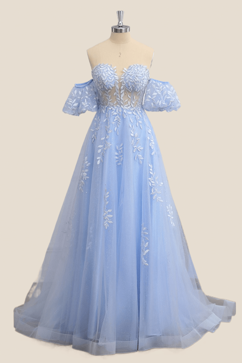Sweetheart Light Blue Lace and Tulle Party Dress