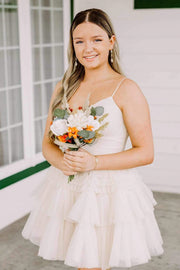 Light Blue Tulle Tiered Short A-line Dress