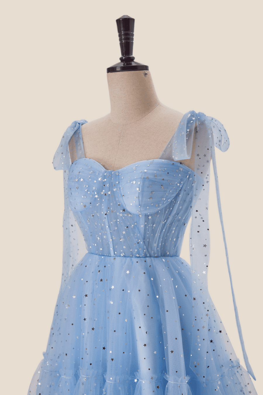 US 4 Starry Light Blue Tulle A-line Princess Dress