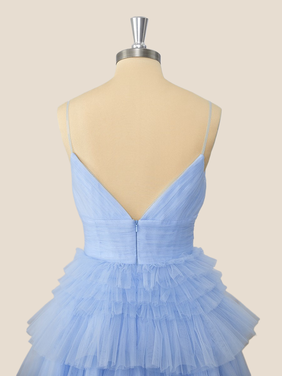 Light Blue Tulle Tiered Short A-line Dress