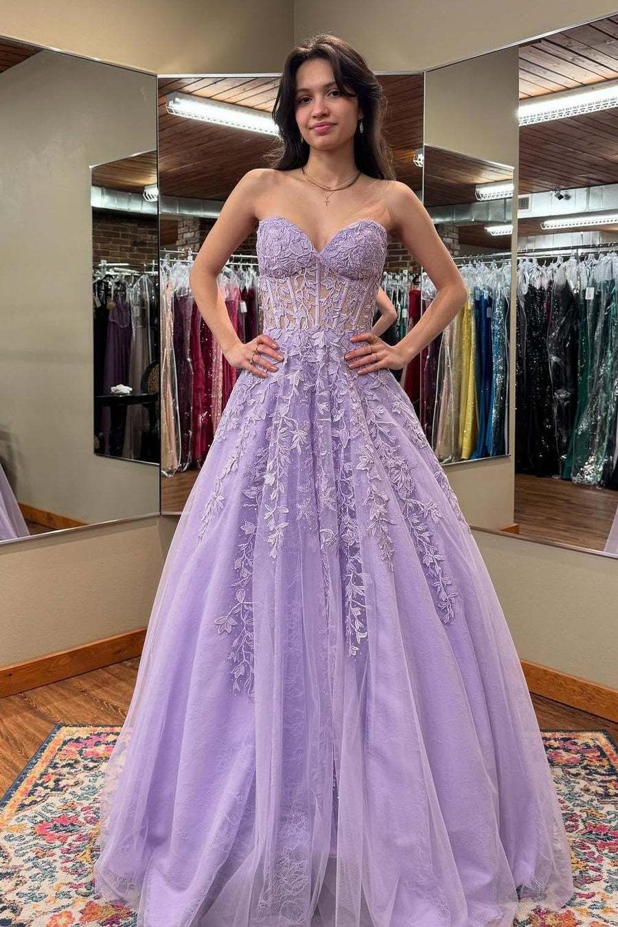 Strapless Light Blue Lace Appliques Long Dress
