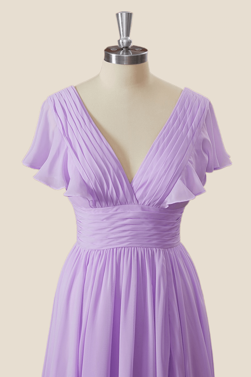 Lilac Ruffles Empire Chiffon Long Bridesmaid Dress