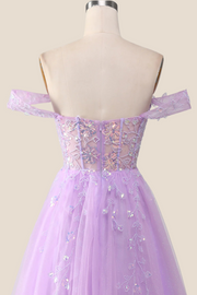 Off the Shoulder Lilac Corset A-line Long Dress