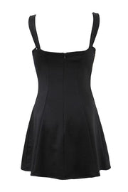 V-neck White Satin A-line Short Dress