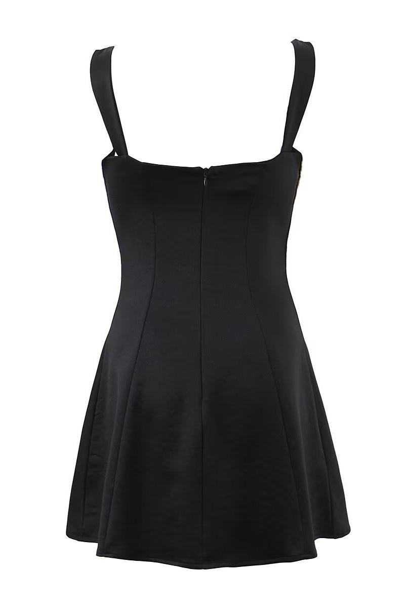 V-neck White Satin A-line Short Dress