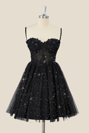 Black Corset A-line Short Tulle Dress