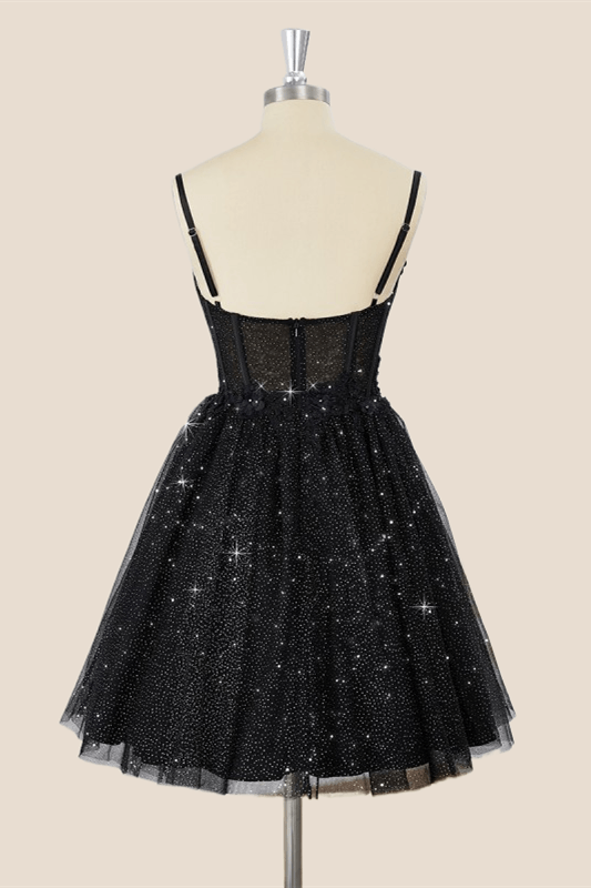 Black Corset A-line Short Tulle Dress