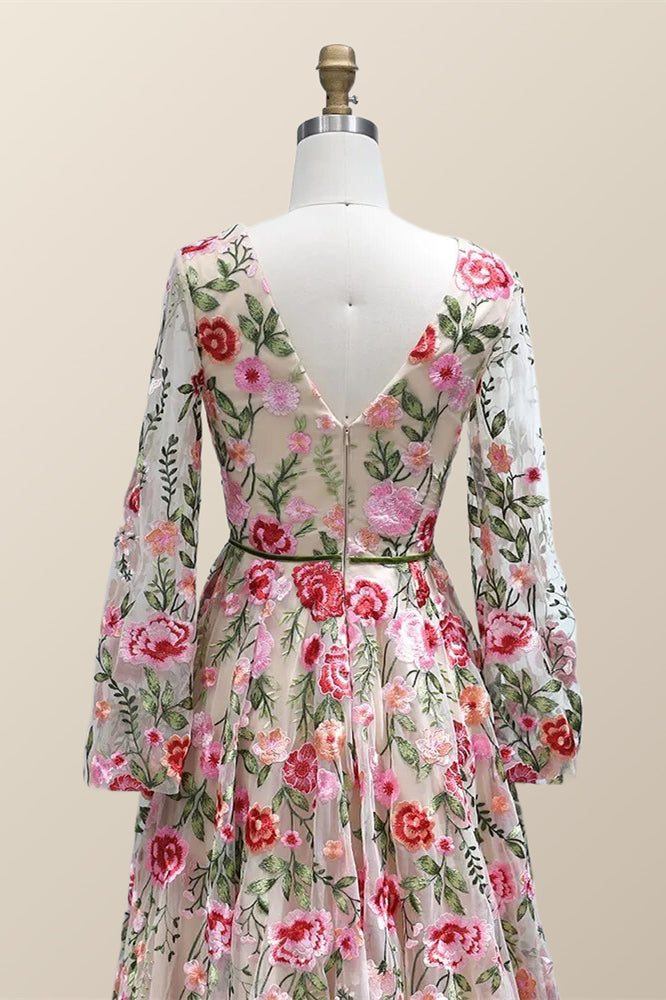 long sleeves floral embroidery a line long formal dress $ 267 . 00 ...
