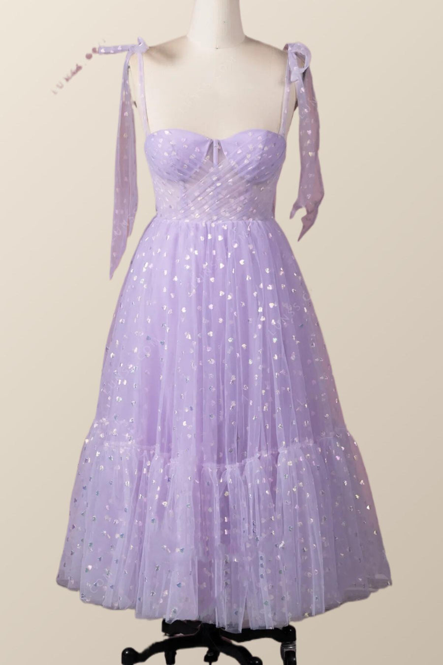 Straps Lavender Hearts Printed Long Dress
