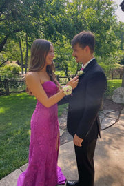 Strapless Black Lace Mermaid Long Prom Dress