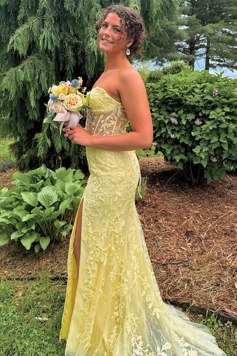 Strapless Hot Pink Lace Mermaid Long Prom Dress