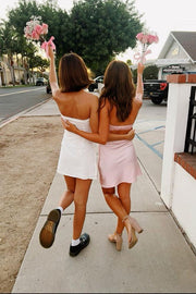 Strapless Orange Cowl Back Short Dress