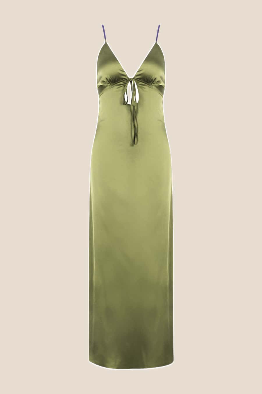 Plunge Neck Purple Back Tie Long Dress