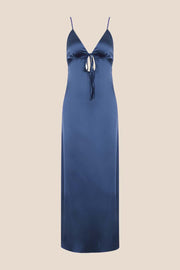 Plunge Neck Purple Back Tie Long Dress