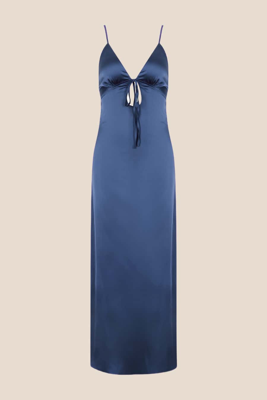 Plunge Neck Purple Back Tie Long Dress