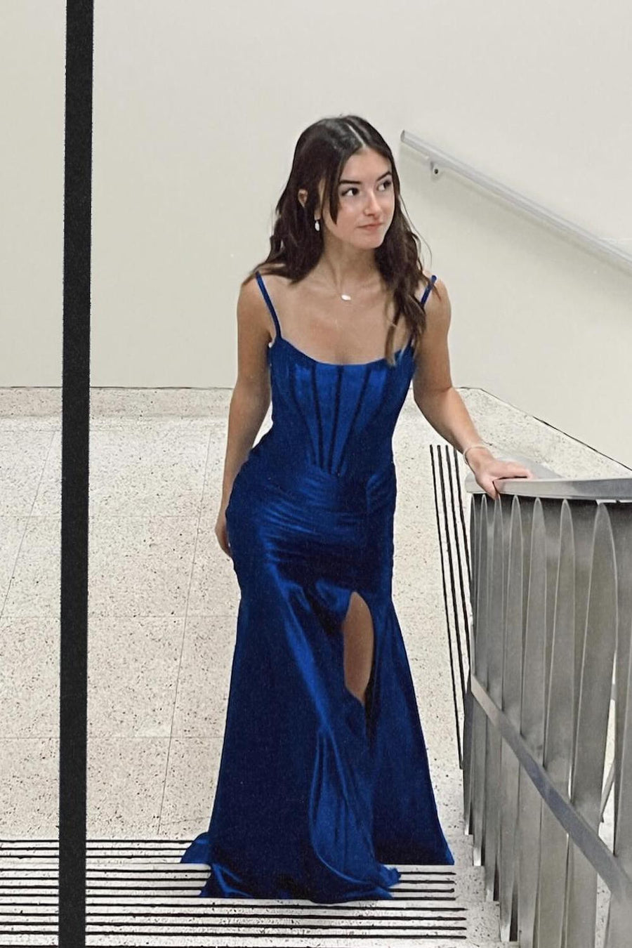Spaghetti Straps Green Satin Mermaid Prom Dress