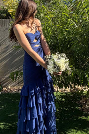 Periwinkle Chiffon Ruched Mermaid Ruffle Prom Dress