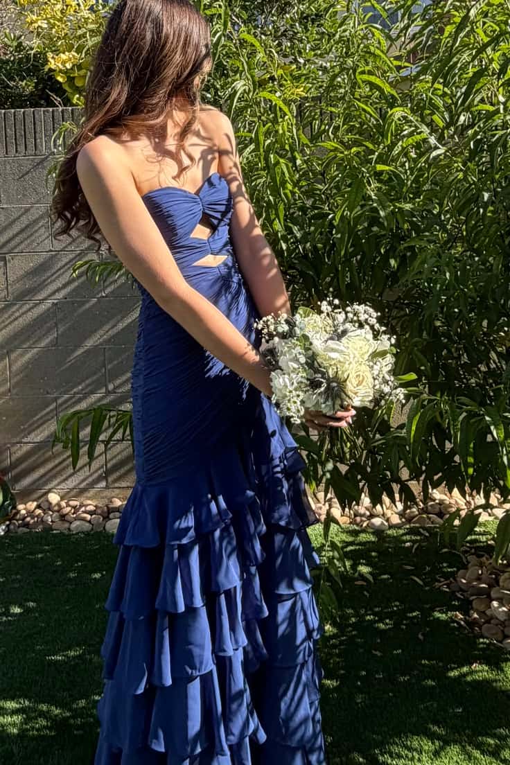 Periwinkle Chiffon Ruched Mermaid Ruffle Prom Dress