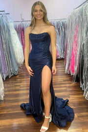 Strapless Pink Appliques Mermaid Long Dress