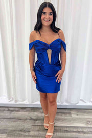 Off the Shoulder Hot Pink Ruched Short Dress