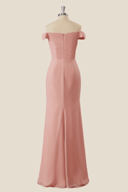 Off the Shoulder Blush Pink Long Bridesmaid Dress